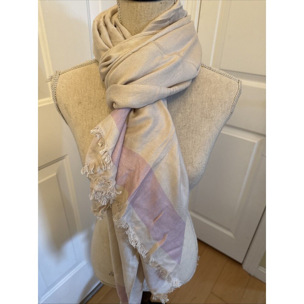 LAVENDER LONG SCARF Aerin Ivory And Purple Rayon Fringed Long Shawl Scarf Wrap